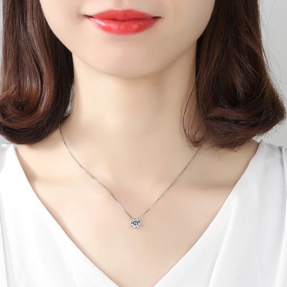 1ct. Round Cut Lab Diamond 14k Gold Sterling Silver Necklace - Picture 6 of 10